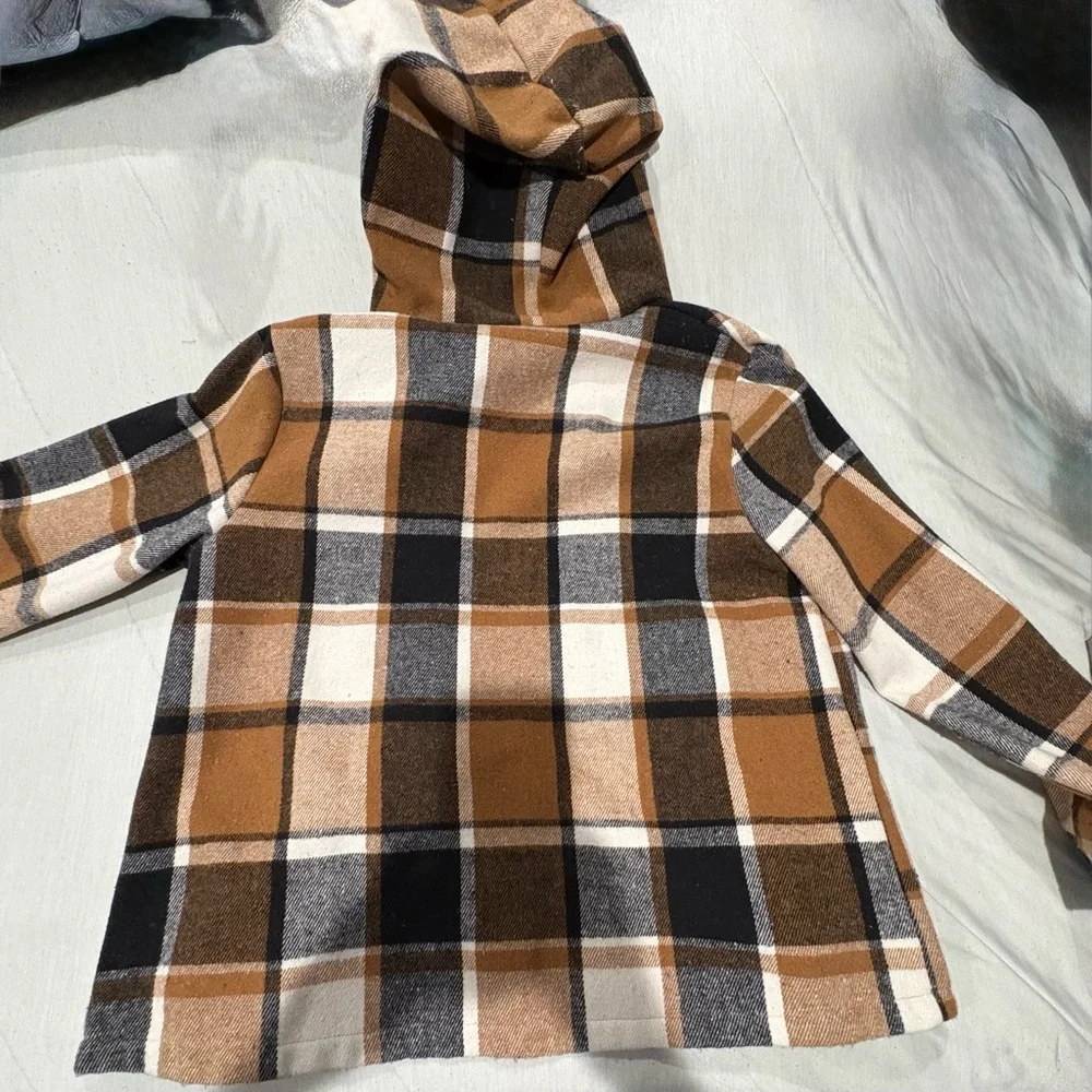 Women’s Casual Plaid Fleece-Lined Hooded Jacket - Picture 2 of 4